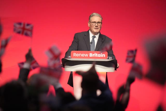 Prime Minister Sir Keir Starmer delivers his keynote speech during the Labour party conference (Danny Lawson/PA)