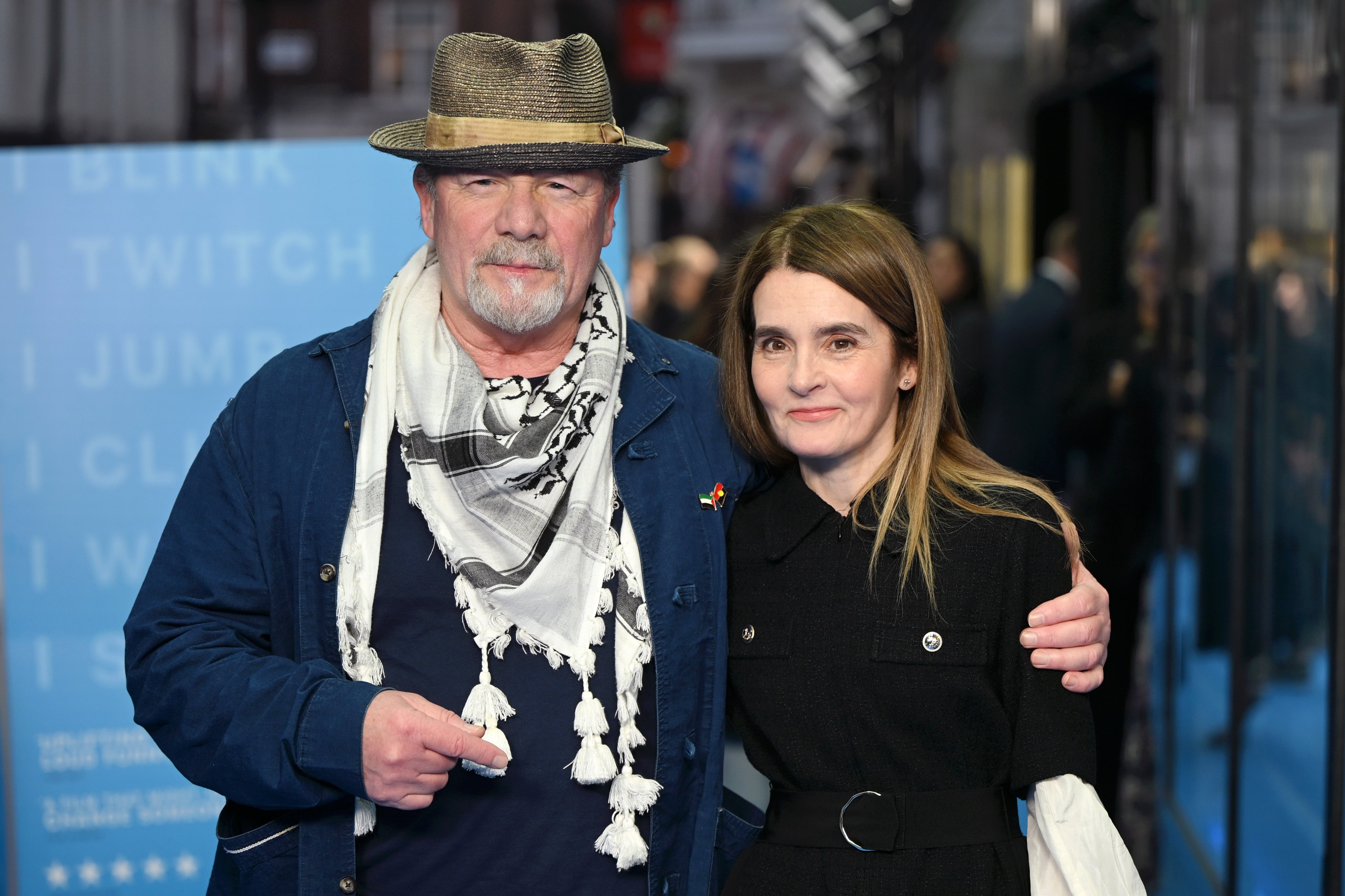 <p>Peter Mullan and Shirley Henderson at I Swear premiere</p>