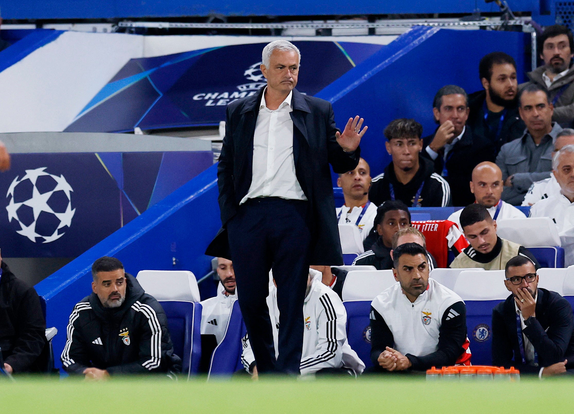 Mourinho was handed a yellow as Benfica protested a second-half decision which went against them