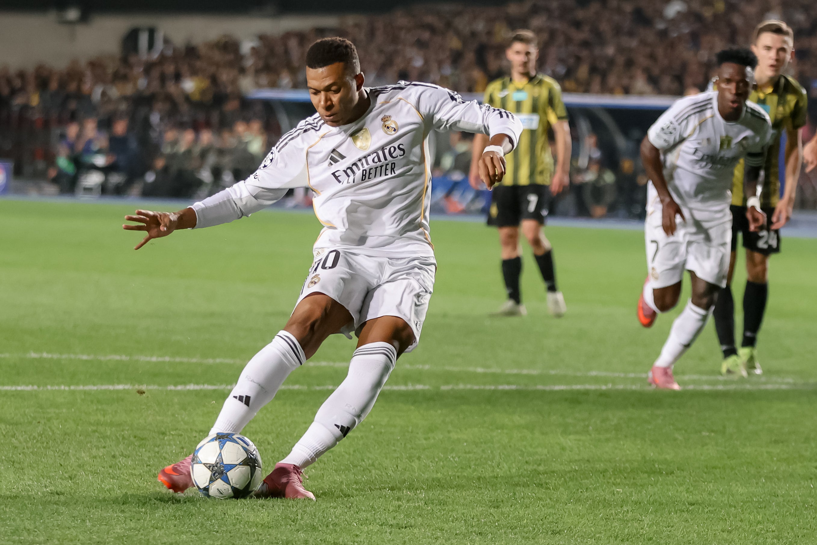 Kylian Mbappe helped himself to a hat-trick in the win over Kairat