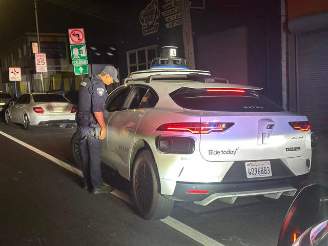 <p>DUI police in San Bruno, California, stop a Waymo self-driving vehicle after it makes an illegal U-Turn</p>