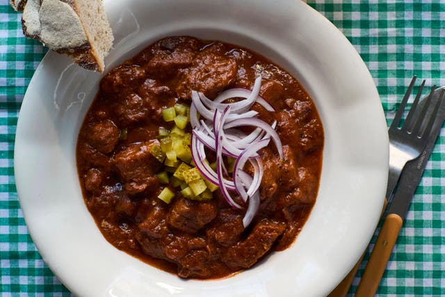 <p>Slow-cooked beef goulash – rich, smoky and perfect for soaking up with dumplings or crusty bread</p>