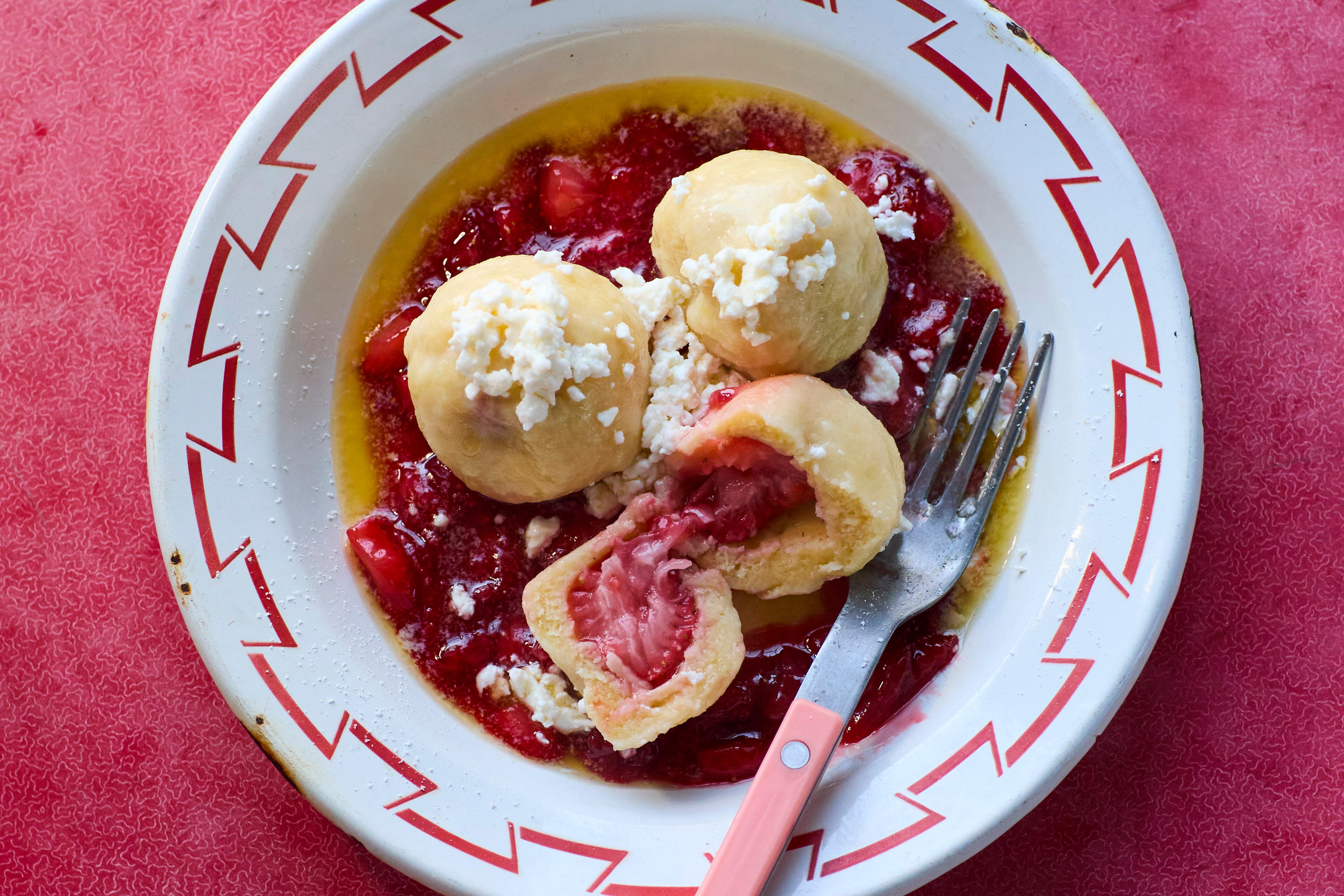 <p>Strawberry-stuffed Czech dumplings – a sweet main course as comforting as it is nostalgic</p>