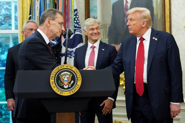 <p>President Donald Trump shakes hands with Pfizer CEO Albert Bourla. Pfizer will now sell drugs to Medicaid at most-favored-nation prices, according to a new agreement with the White House</p>