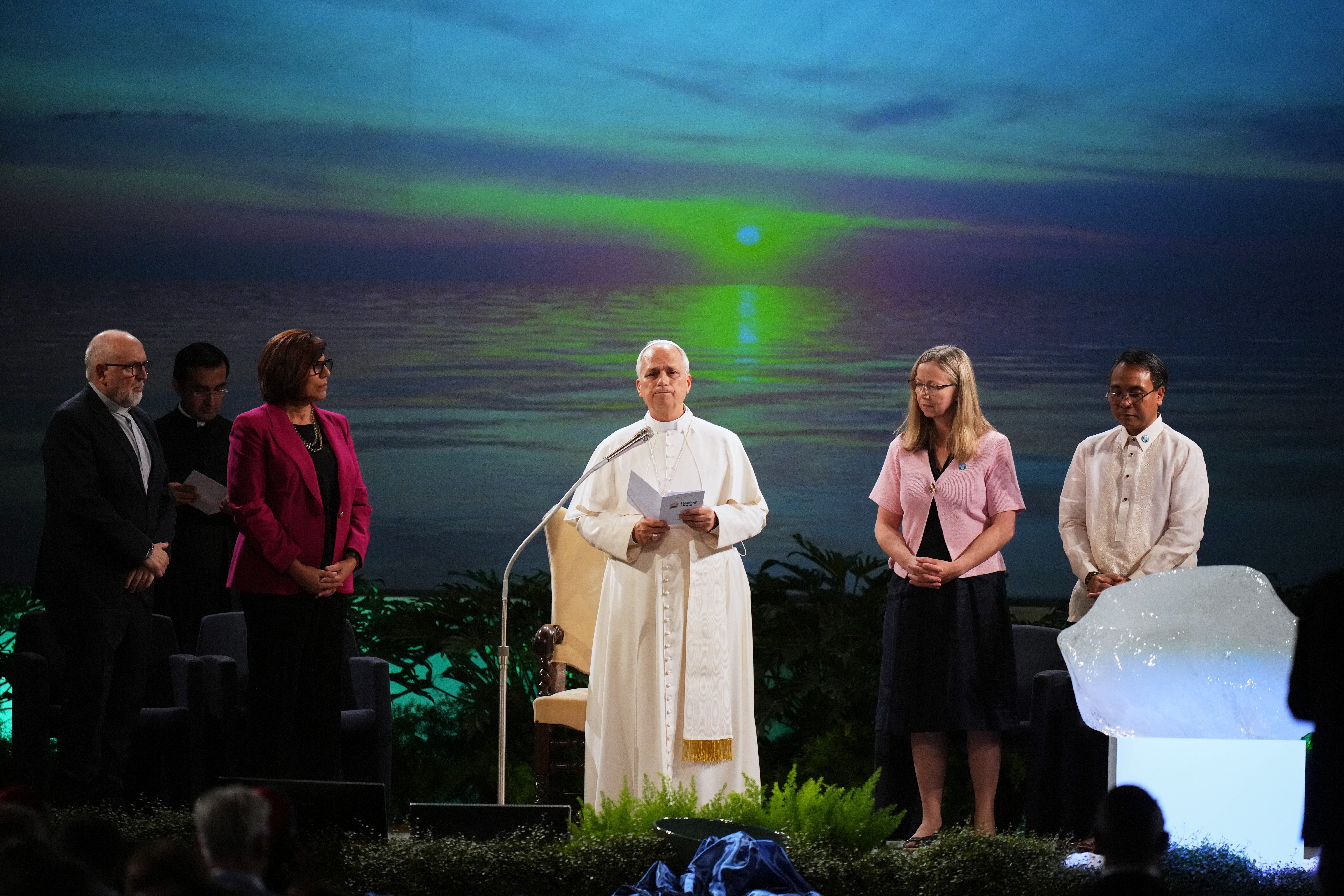 The Pope blessed a block of ice in a demonstration in support of greater climate action