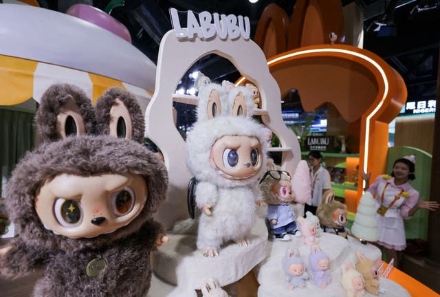 <p>Pop Mart booth displays Labubu toys at China International Fair for Trade in Services in Beijing</p>