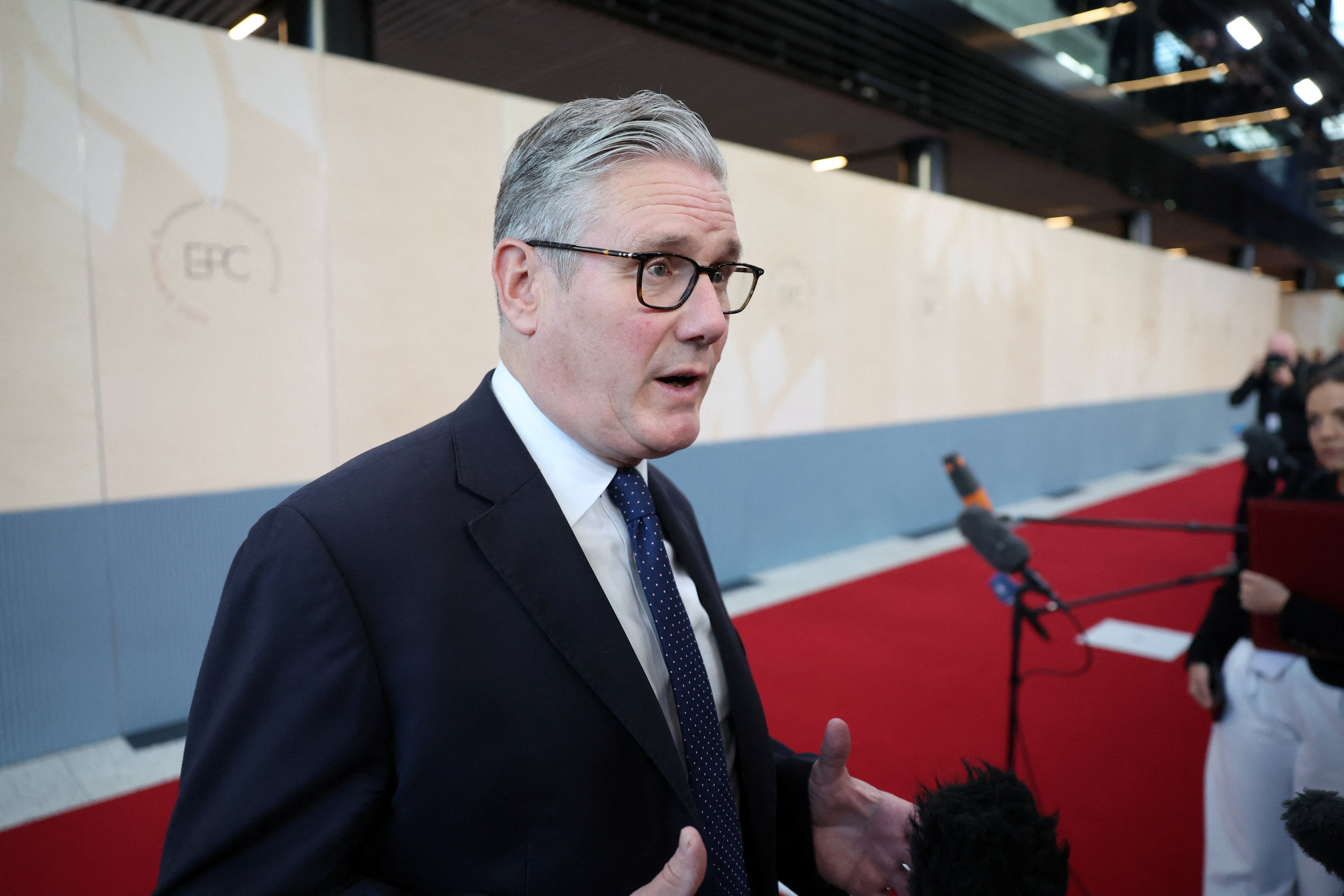 <p>Prime Minister Sir Keir Starmer spoke to members of the media as he arrived at the European Political Community summit, in Copenhagen</p>