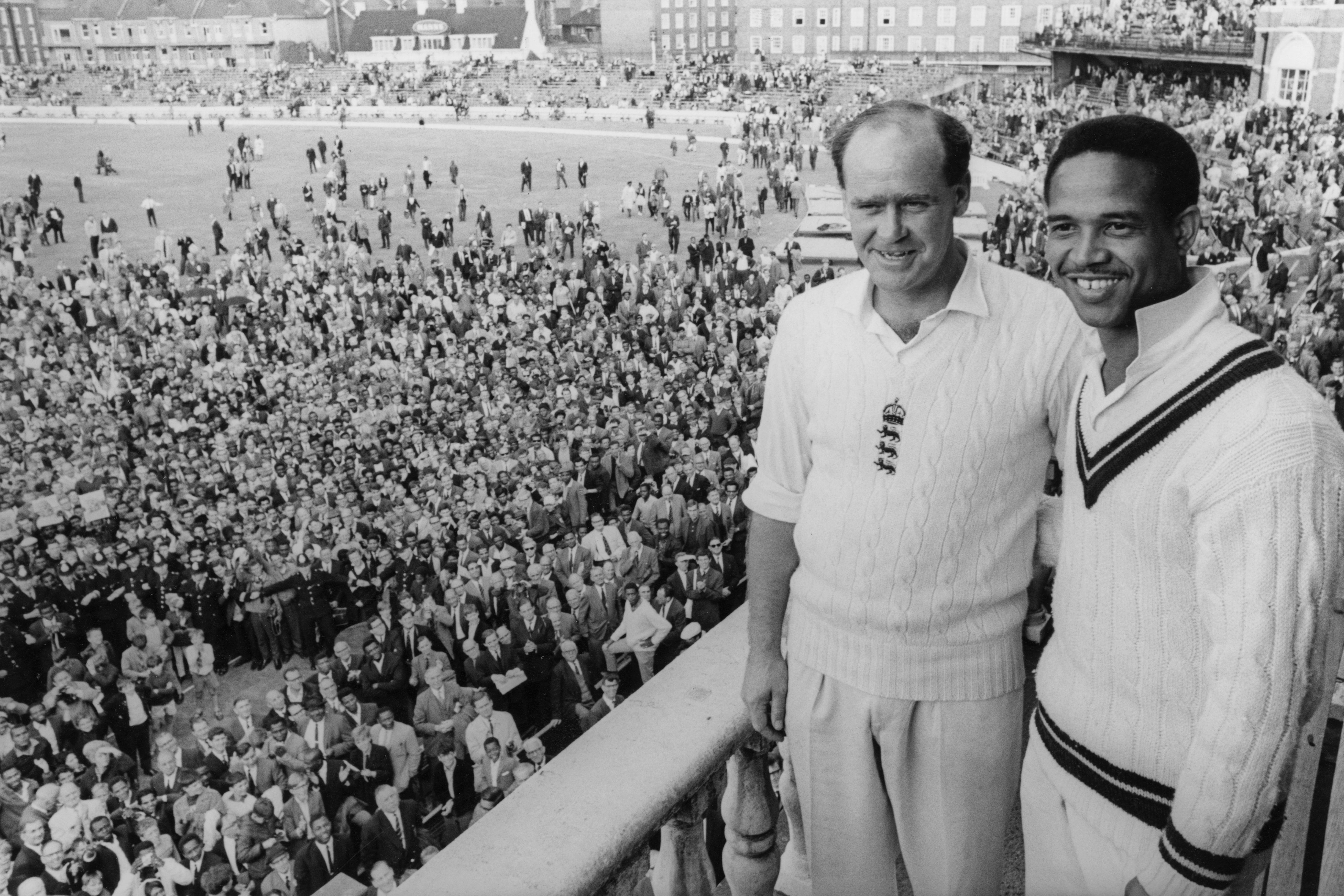 Sobers, pictured with England counterpart Brian Close, captained the West Indies to series victory in 1966 (Getty Images)
