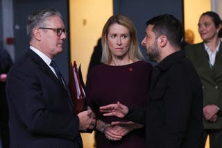 Prime Minister Sir Keir Starmer, European Union high representative for foreign affairs and security policy and vice-president of the European Commission Kaja Kallas and Ukrainian president Volodymyr Zelensky at the European Political Community summit in Copenhagen, Denmark