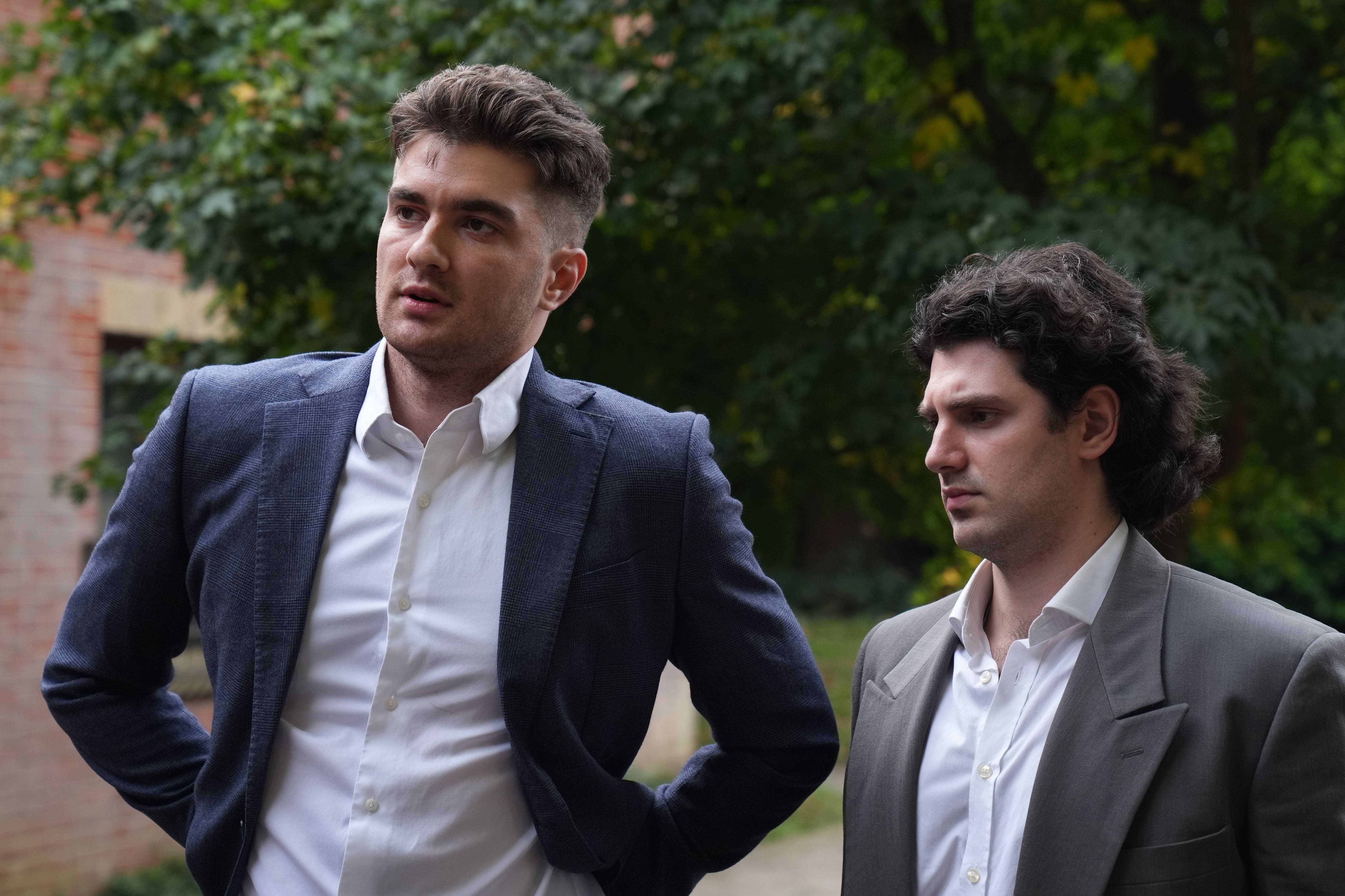 Gabriel Shemirani (left) and Sebastian Shemirani speaking to the media at the inquest into the death of 23-year-old Paloma Shemirani (Gareth Fuller/PA)
