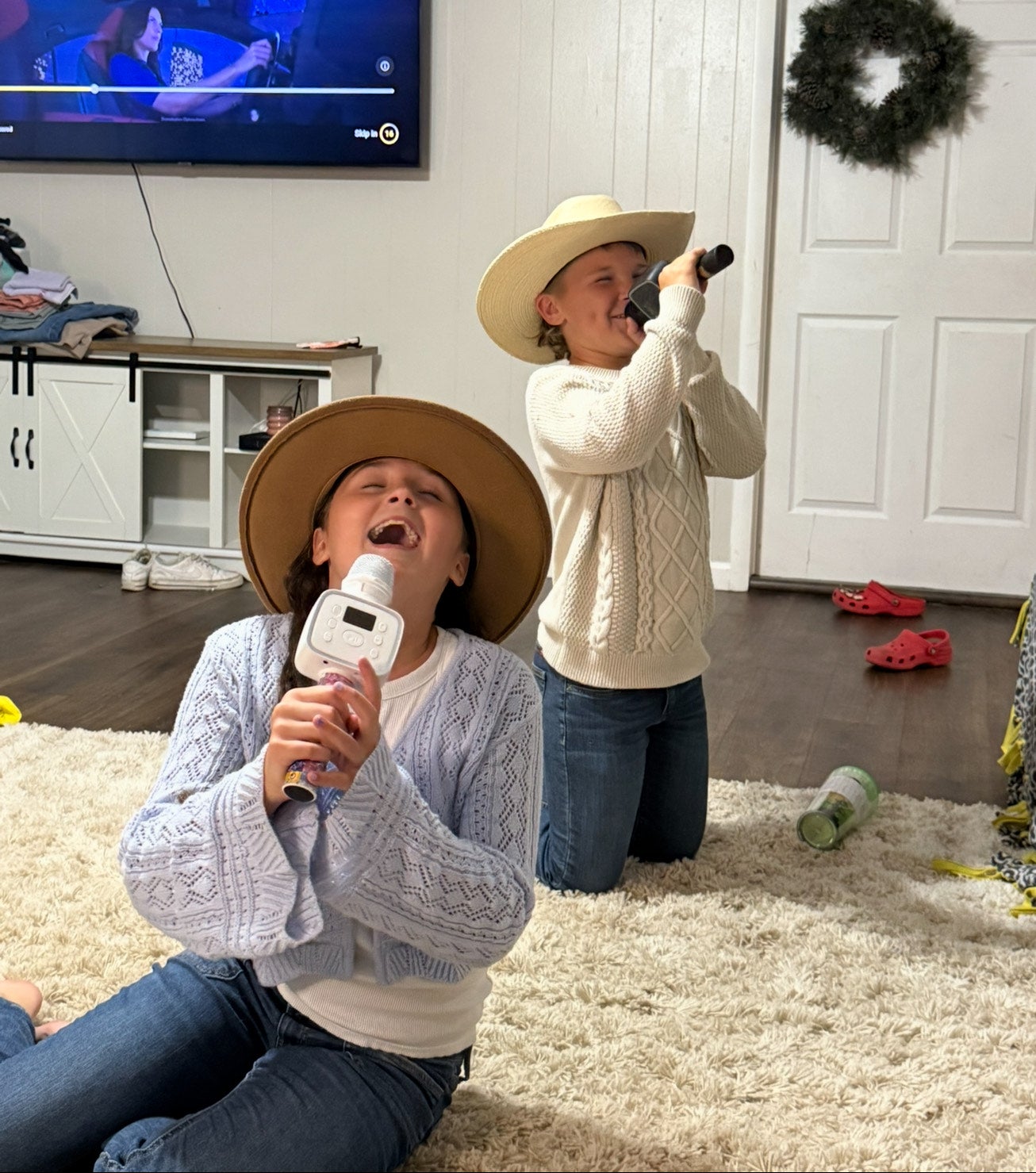 Courtney Schultz’s kids have their own indoor karaoke mics at home