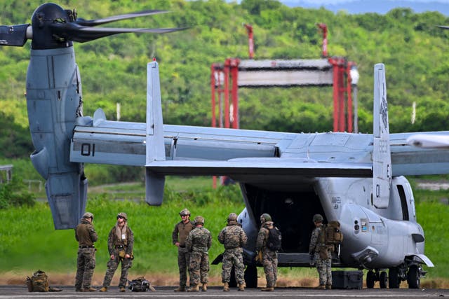 <p>US Marines unload from an Osprey V-22 aircraft at Jose Aponte de la Torre Airport on September 13, 2025, in Ceiba, Puerto Rico, as part of the Trump administration’s military buildup in the Caribbean</p>