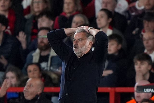 <p>Nottingham Forest fans turned on Ange Postecoglou during the defeat (Joe Giddens/PA).</p>
