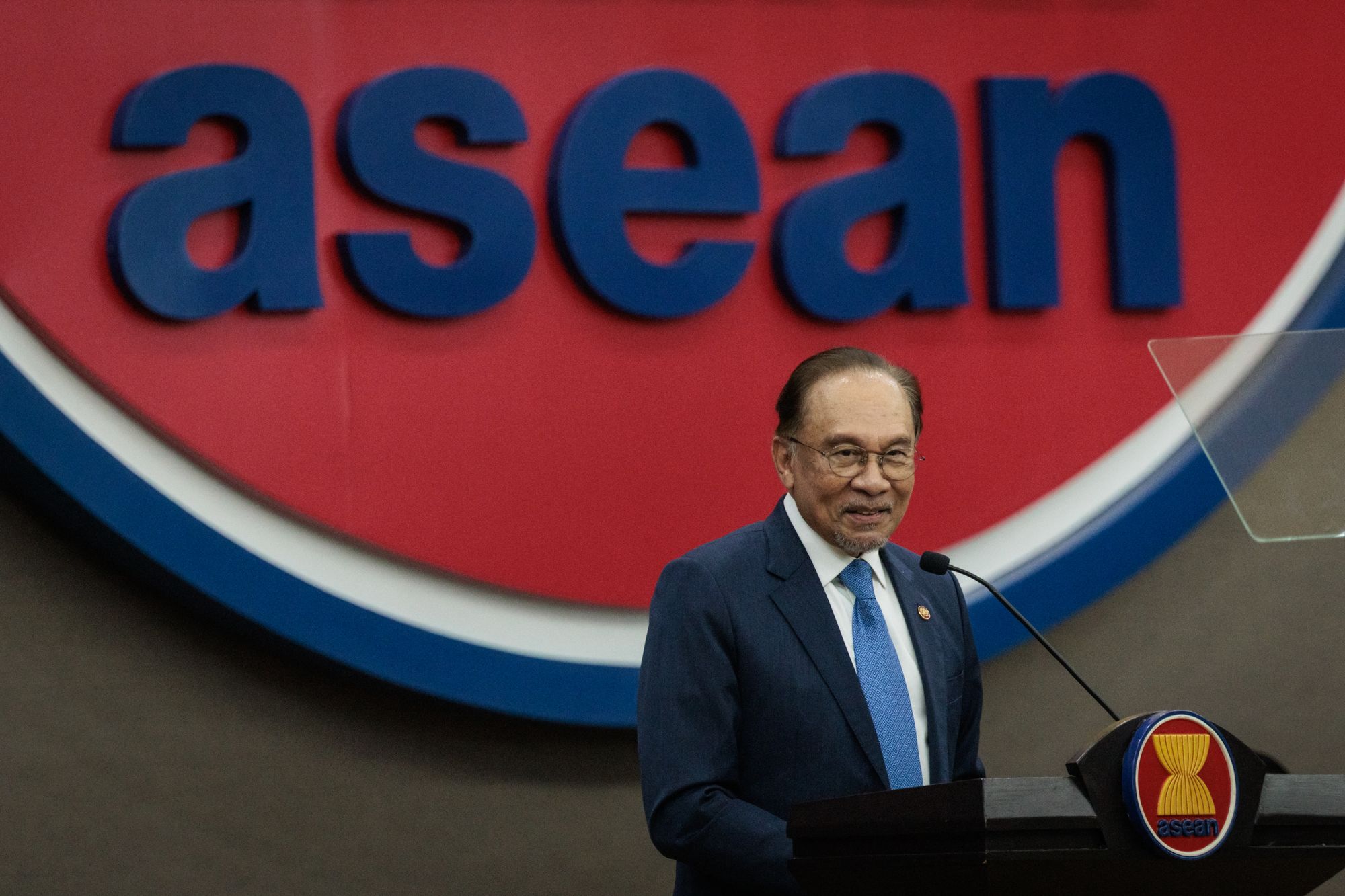 Malaysia's prime minister Anwar Ibrahim delivers a speech at the Association of Southeast Asian Nations
