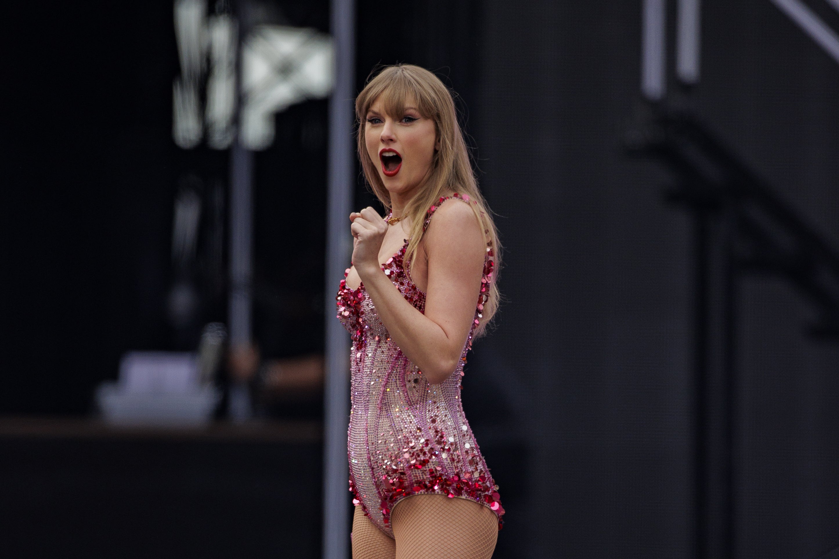 Taylor Swift performing on stage at the Aviva Stadium in Dublin, during the Eras Tour (Liam McBurney/PA)