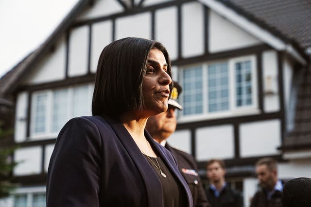 Home Secretary Shabana Mahmood speaking during a press conference at the scene near Heaton Park Hebrew Congregation synagogue in Crumpsall, Manchester (Peter Byrne/PA)