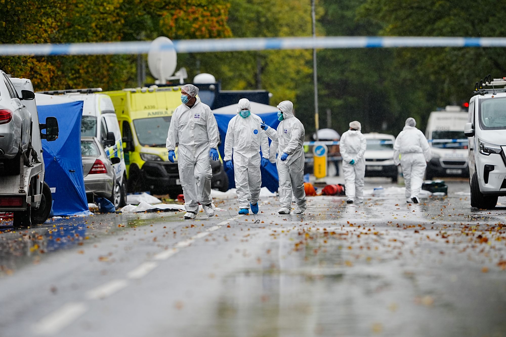 Forensic officer outside the scene in Heton Park Hebrew Congressation