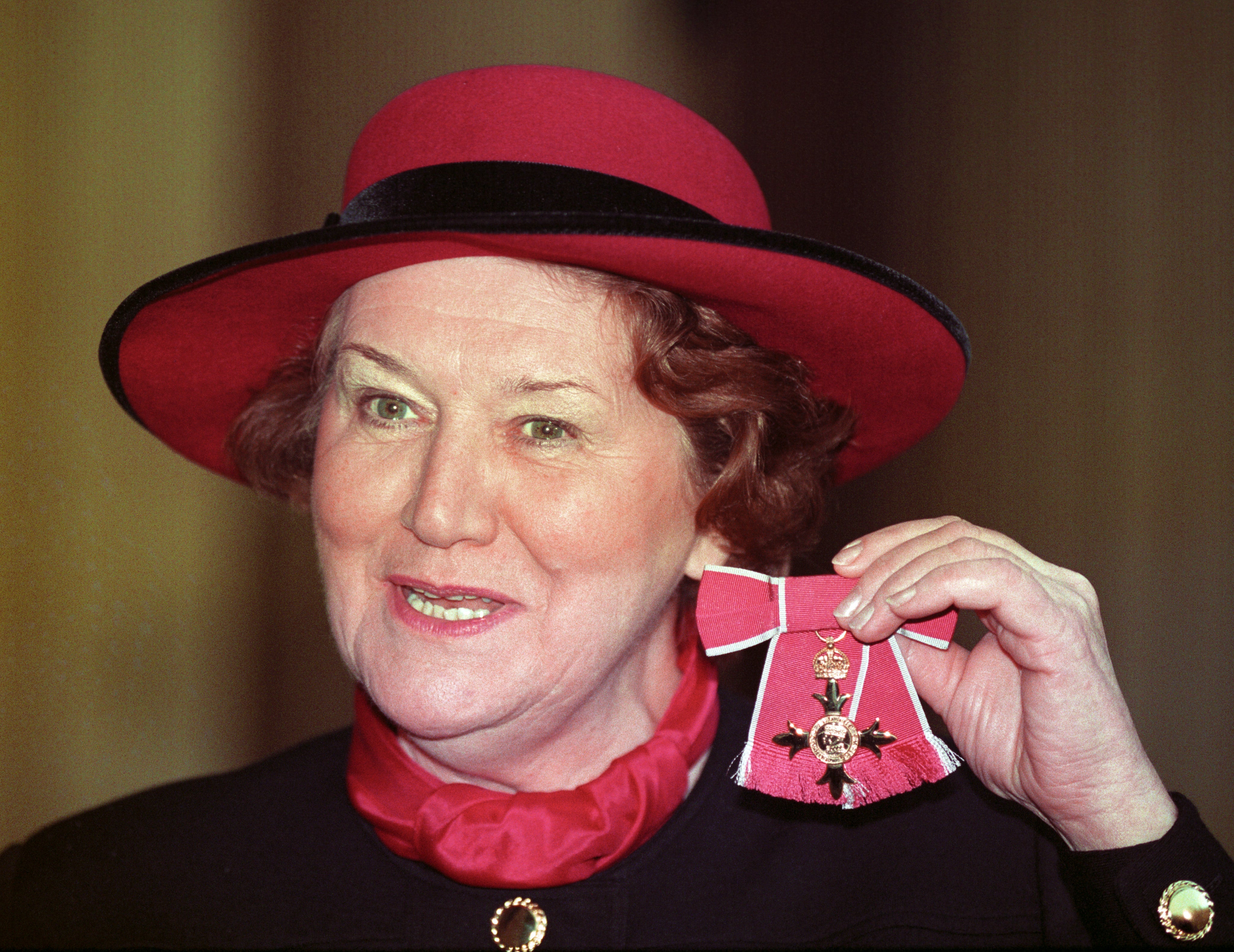 Patricia Routledge at Buckingham Palace in 1993 after receiving her CBE from the Queen