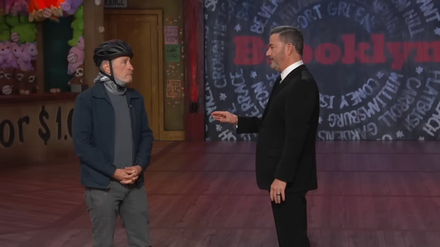 <p>Jon Stewart and Jimmy Kimmel on 'Jimmy Kimmel Live!'</p>