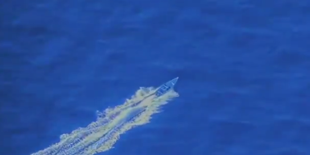 <p>Screenshot of video tweeted by Defense Secretary Pete Hegseth showing an alleged drug boat being blown up by U.S. forces off the coast of Venezuela</p>