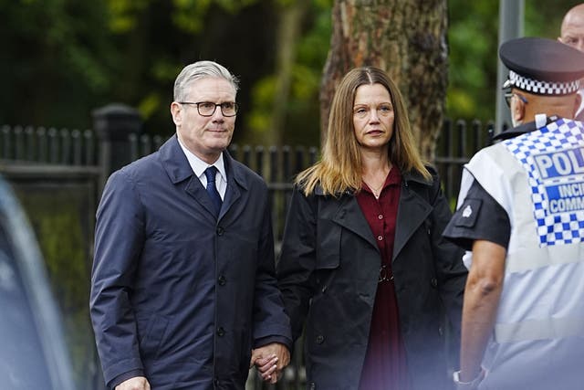 Prime Minister Sir Keir Starmer and Lady Victoria Starmer during a visit to the Heaton Park Hebrew Congregation synagogue in Crumpsall, Manchester, where two people died in a terror attack on Thursday (Peter Byrne/PA)