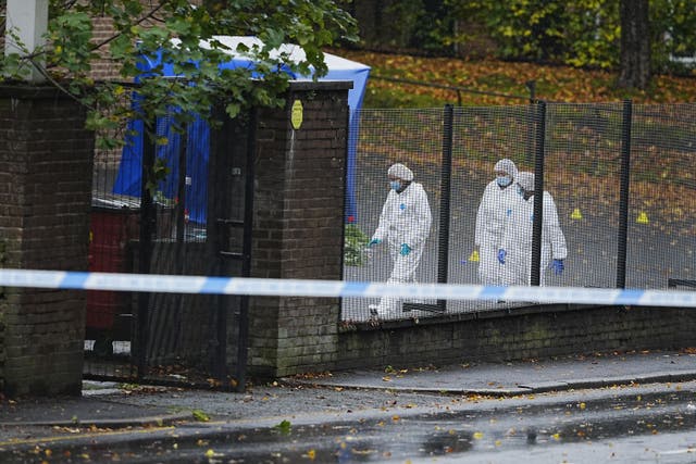 The police investigation continues at the scene near Heaton Park Hebrew Congregation synagogue in Crumpsall, Manchester (Peter Byrne/PA)