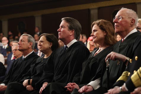 <p>Chief Justice of the Supreme Court John Roberts, Justice Elena Kagan, Justice Brett Kavanaugh, Justice Amy Coney Barrett, and retired Justice Anthony Kennedy.</p>