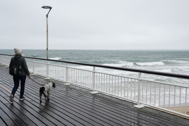 A person walks their dog along Bournemouth Pier in Dorset (Andrew Matthews/PA)
