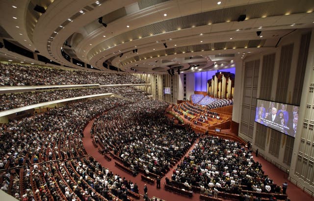 <p>FILE - The opening session of the two-day Mormon church conference is shown Saturday, Oct. 5, 2013, in Salt Lake City. (AP Photo/Rick Bowmer, File)</p>