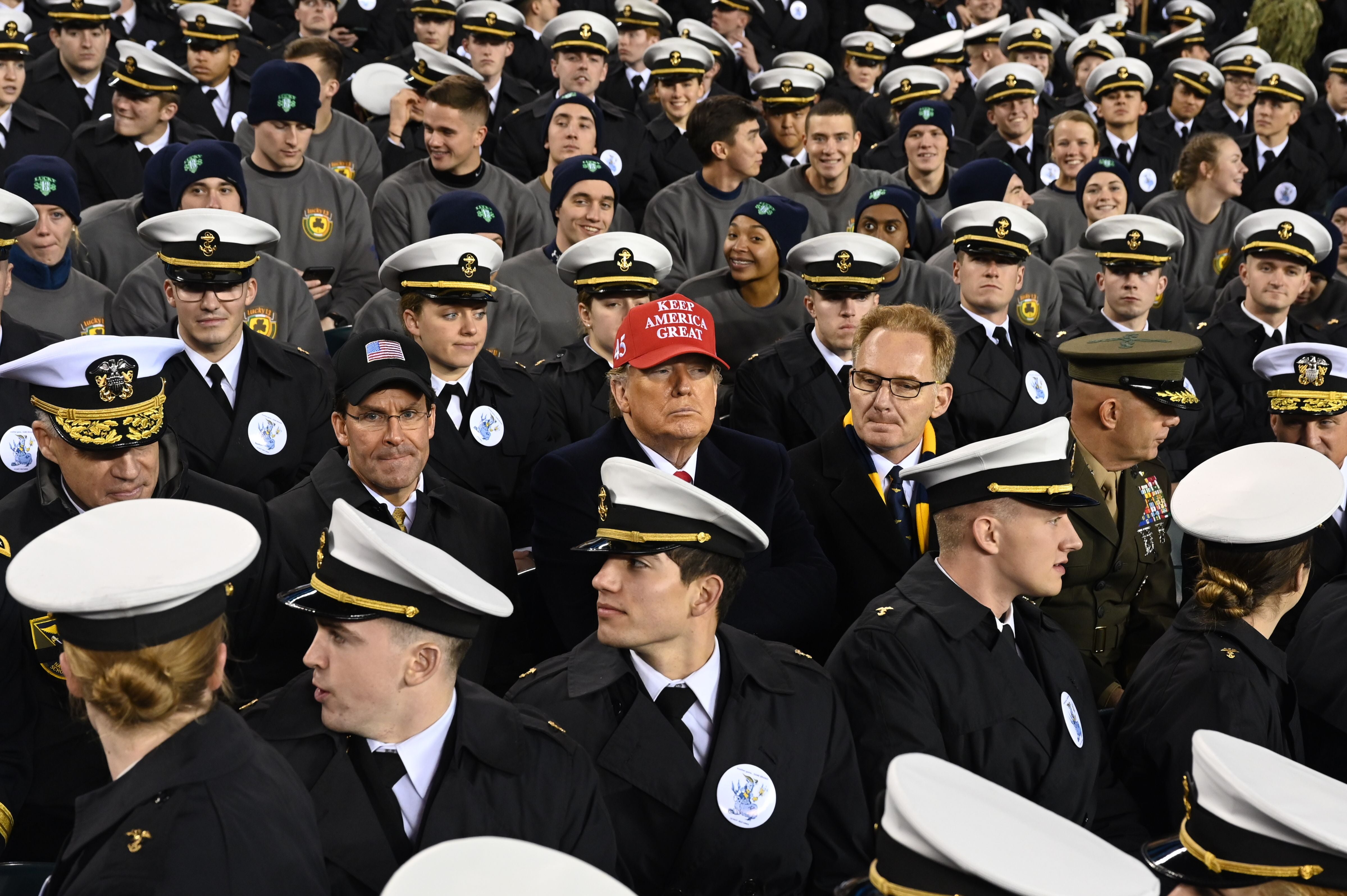 Trump joins Naval Academy cadets during the Army v. Navy American Football game in Philadelphia on December 14, 2019