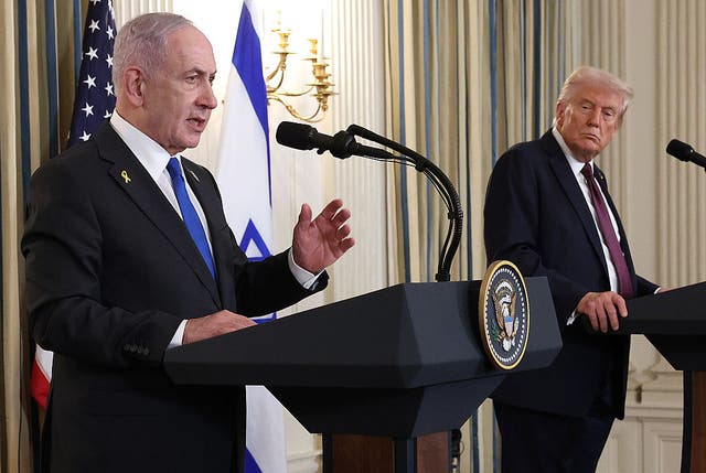 <p>President Donald Trump and Israeli Prime Minister Benjamin Netanyahu at a White House press conference at the end of September</p>