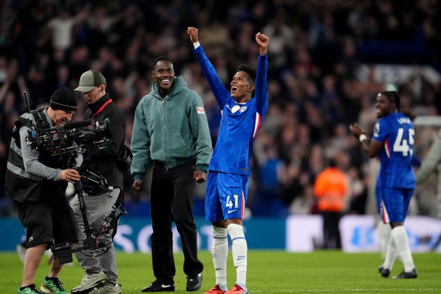 Estevao Willian celebrates at the final whistle (Adam Davy/PA)