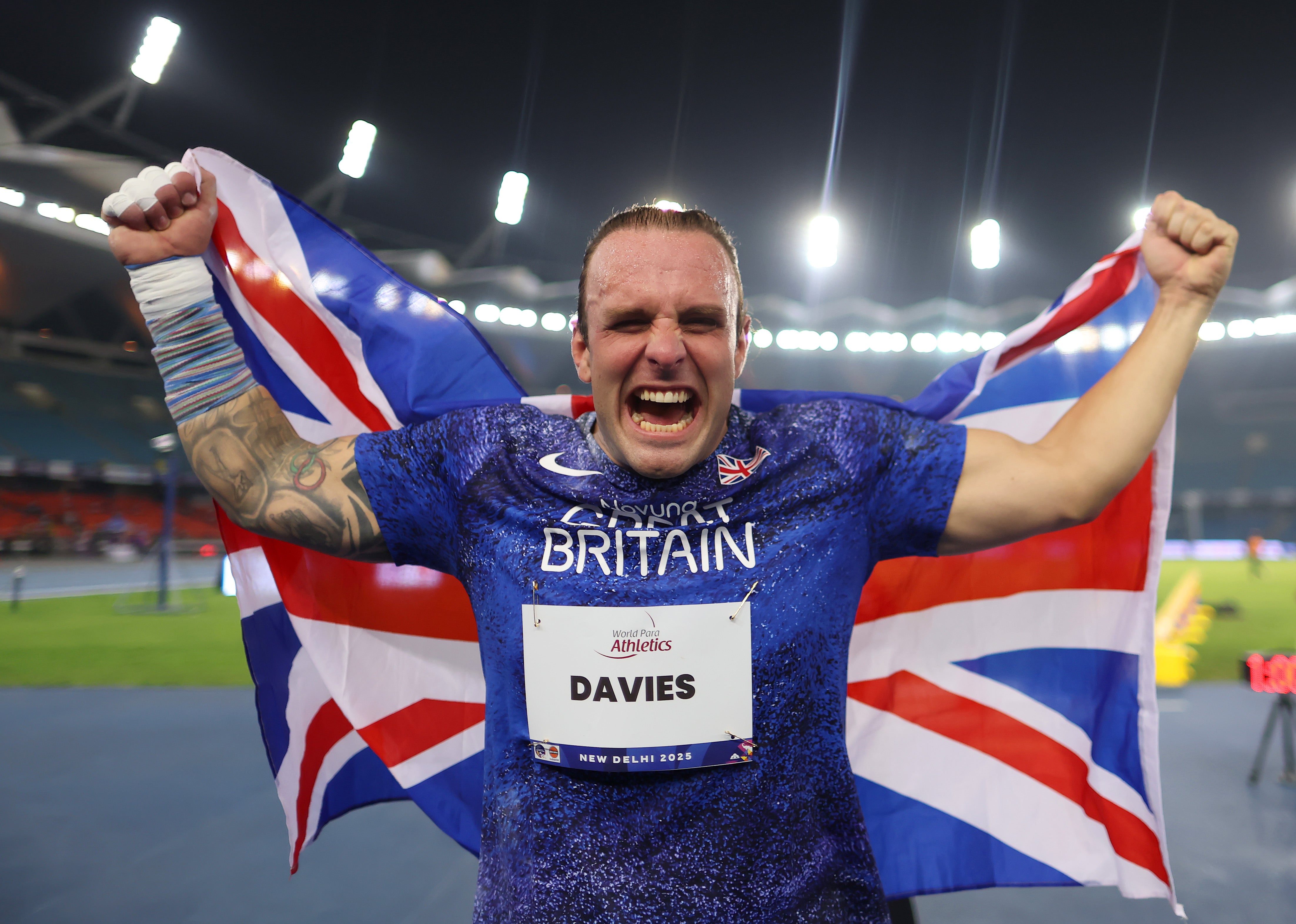 Aled Davies won gold in the men's shot put at the World Para Athletics Championships