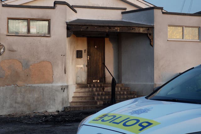 Damage outside the front entrance of the mosque (Jamie Lashmar/PA)