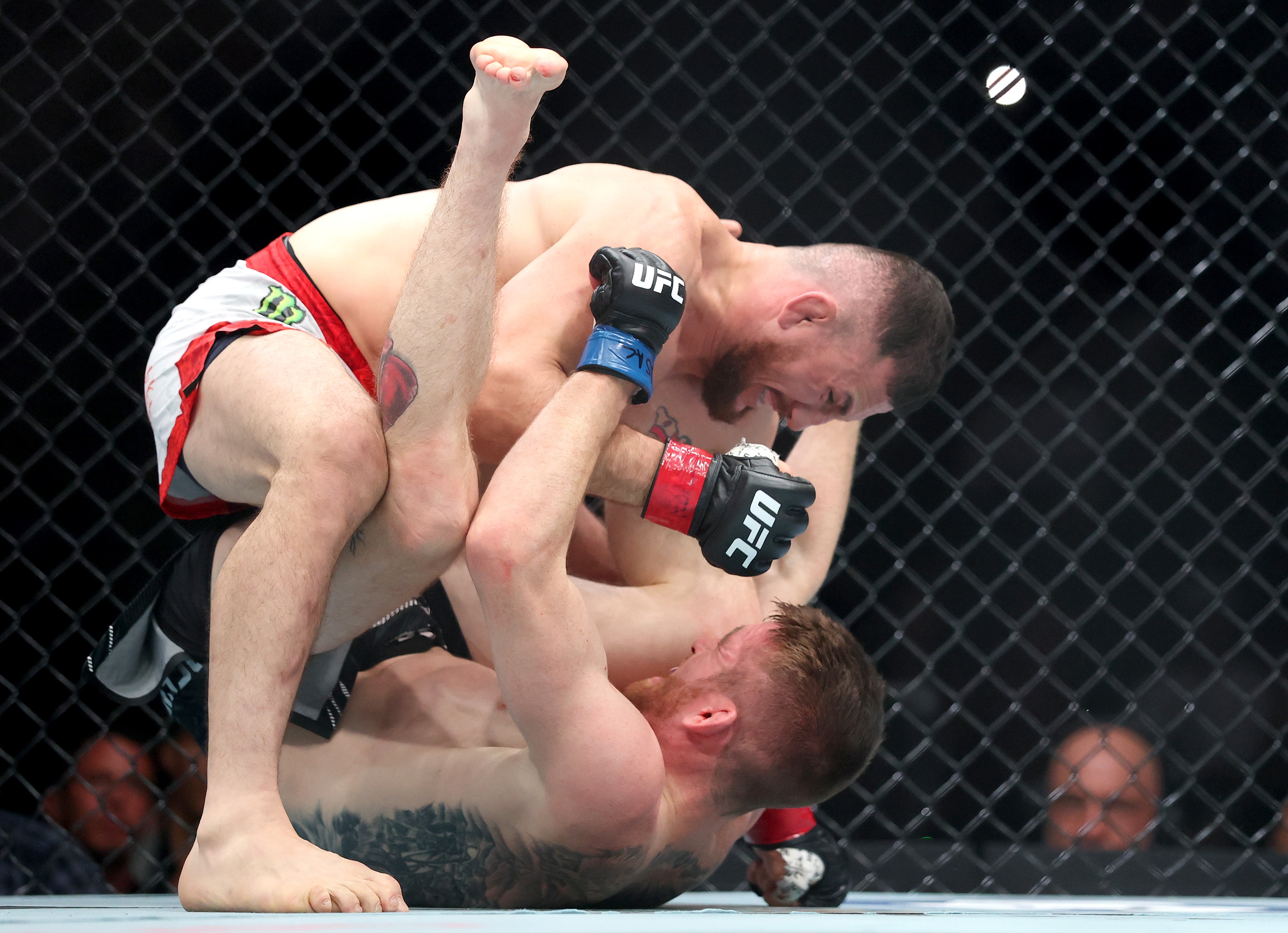 Merab Dvalishvili (above) outpointed Cory Sandhagen to keep his bantamweight belt
