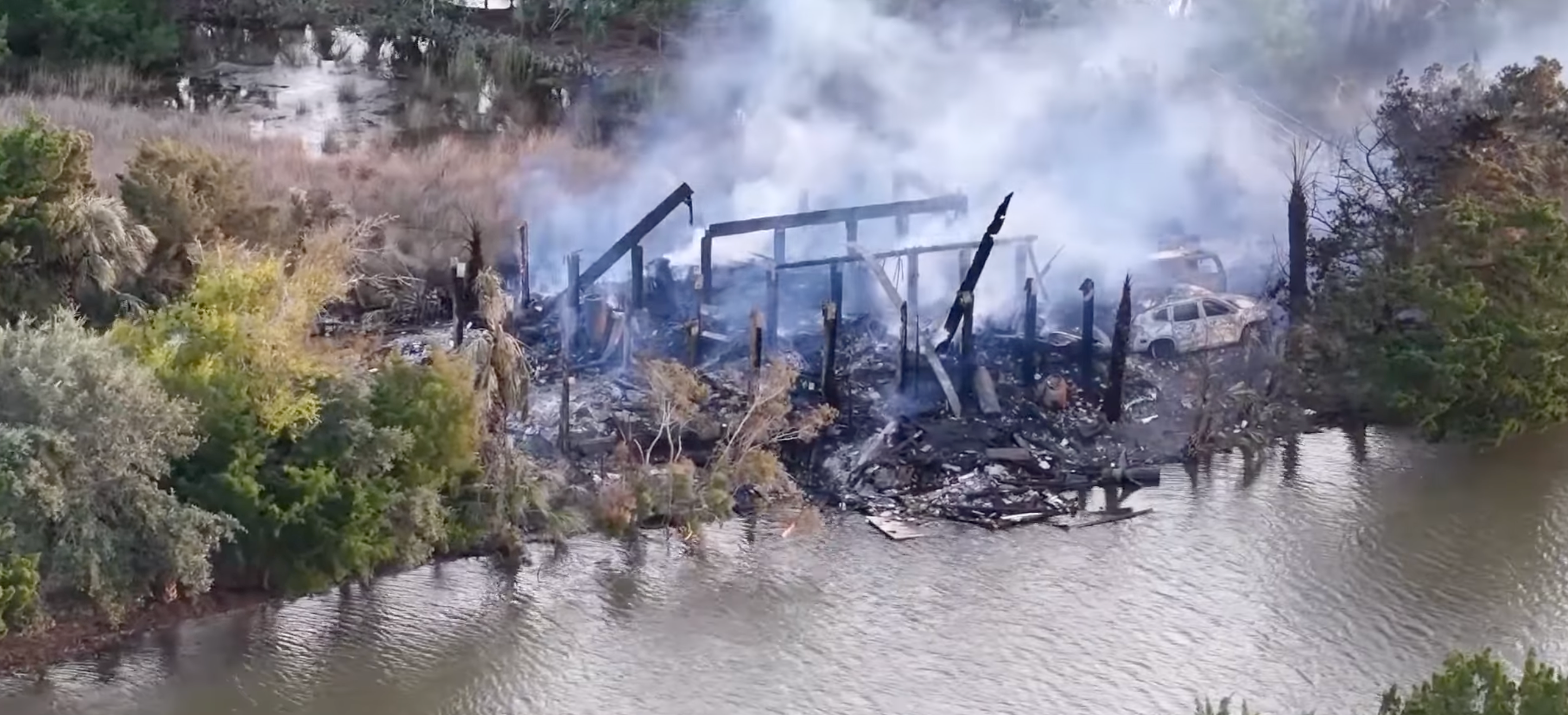 The remains of the Goodsteins' home as seen in aerial footage broadcast on local news