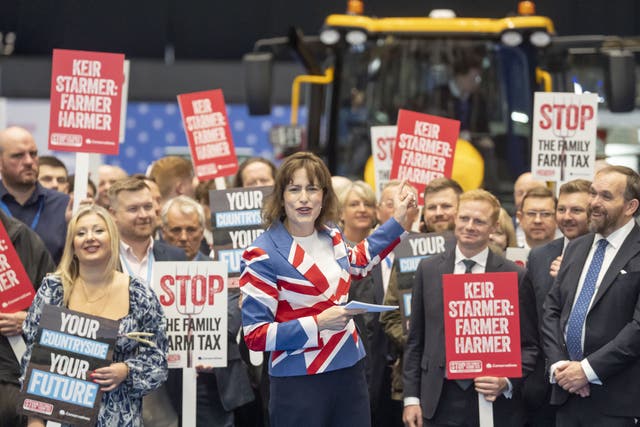 Shadow environment secretary Victoria Atkins making a speech at a farmers’ rally during the Tory conference (Danny Lawson/PA)
