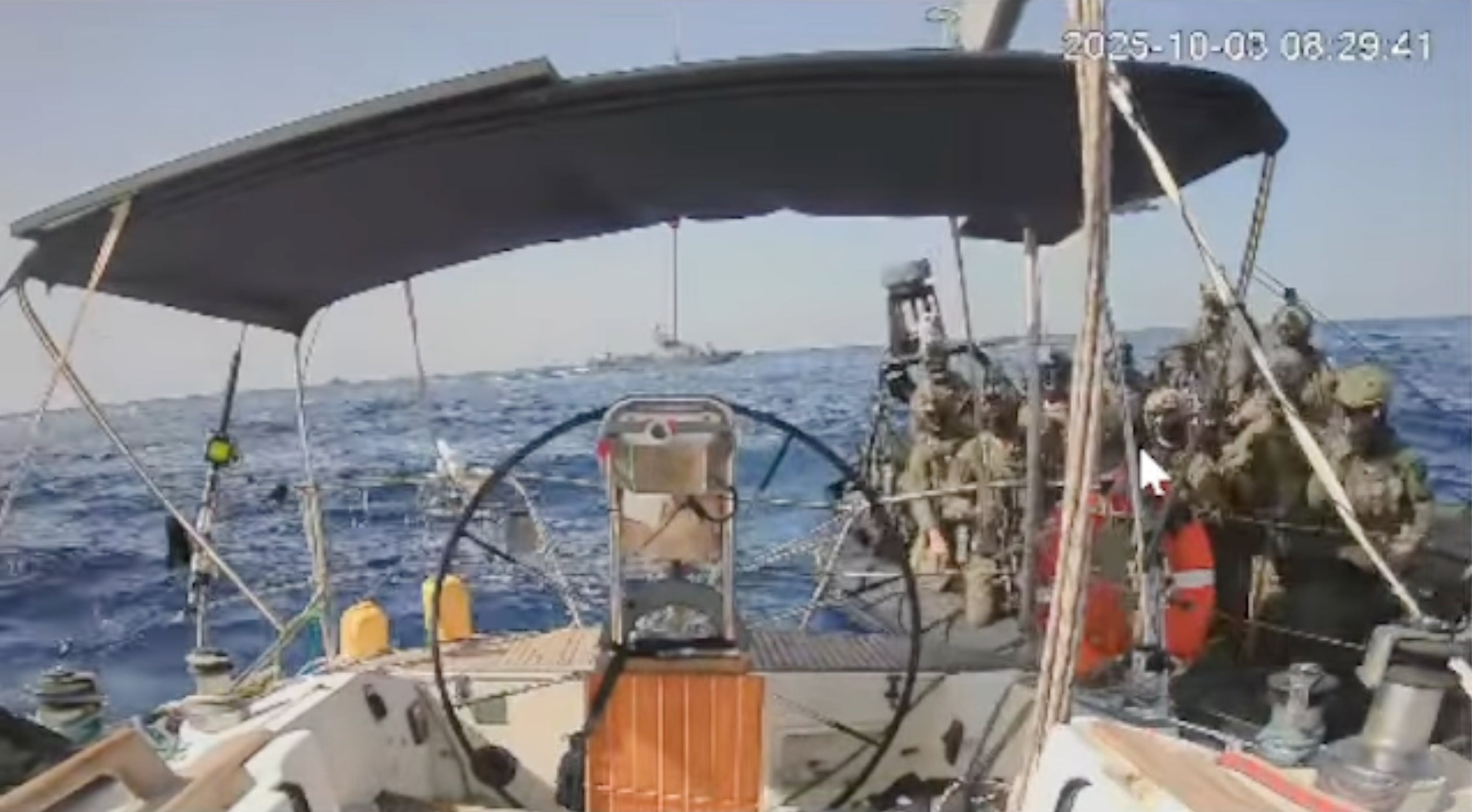 <p>Israeli forces intercepting 'Marinette', the last boat from an international flotilla trying to break Israel's sea blockade</p>