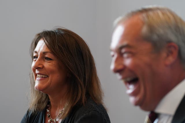 <p>Kent County Council leader Linden Kemkaran with Reform UK leader Nigel Farage</p>