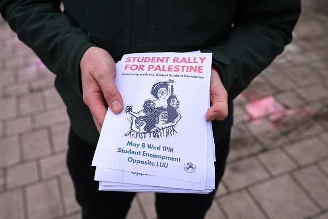 Leaflets handed out for a protest outside Leeds University Union
