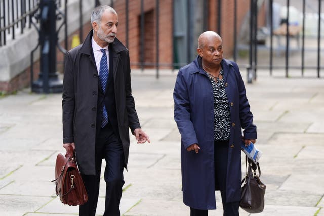 Baroness Doreen Lawrence, the mother of Stephen Lawrence, arrives with lawyer Imran Khan at the Royal Courts of Justice in central London, where David Norris is due to appear via video feed for a Parole Board hearing (Ben Whitley/PA)