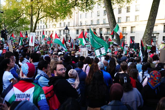 Students from UCL in London take part in a rally outside Downing Street, to protest against the war in Gaza last year (Aaron Chown/PA)