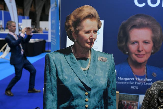 <p>‘Iron Lady’ Margaret Thatcher rendered in cardboard at this year’s Tory conference</p>