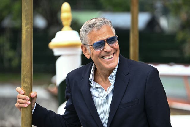 <p>US actor George Clooney arrives at the Excelsior pier during the 82nd Venice International Film Festival</p>