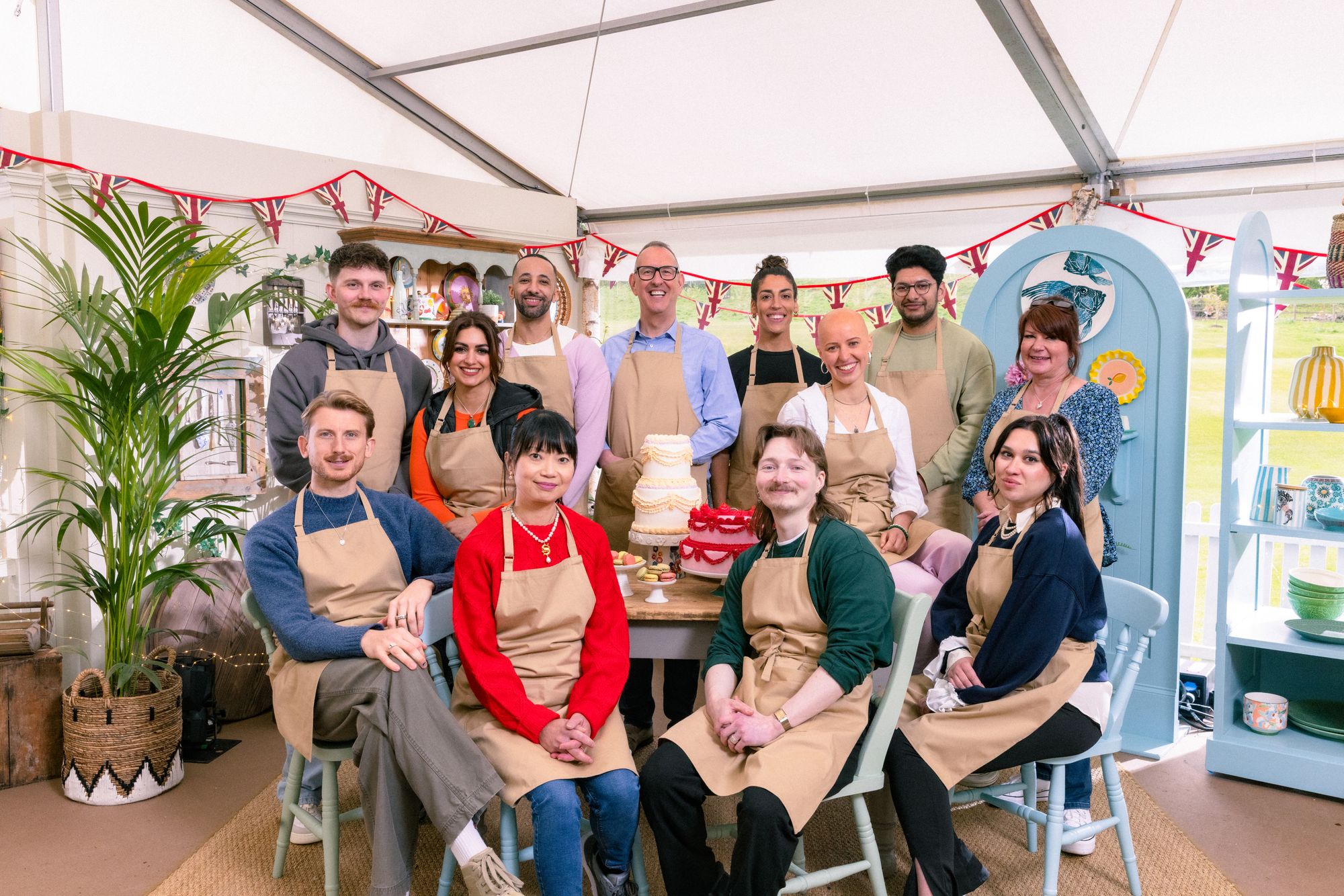 <p>The Great British Bake Off Series 16 contestants (back row, left to right) Toby, Nadia, Aaron, Leighton, Jessika, Jasmine, Hassan and Lesley; and (front row, left to right) Tom, Pui Man, Iain and Nataliia</p>