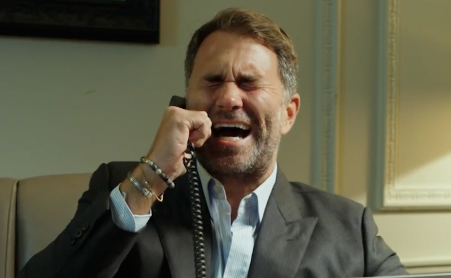 <p>Eddie Hearn during a spoof of the film ‘Jerry Maguire’, to unveil a new signing</p>