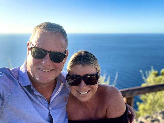 <p>Made it: Chris Taylor and wife Cathy in Mallorca, with fresh passports after British Airways wrongly denied them boarding on a London Heathrow-Palma flight</p>