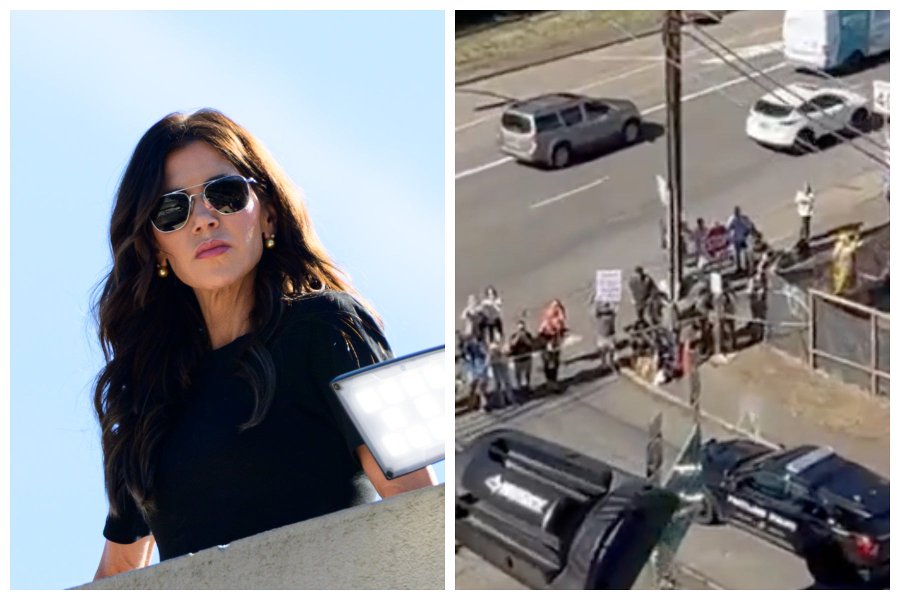 Kristi Noem praised for ‘staring down’ Antifa. It was a dozen reporters and a guy in a chicken suit