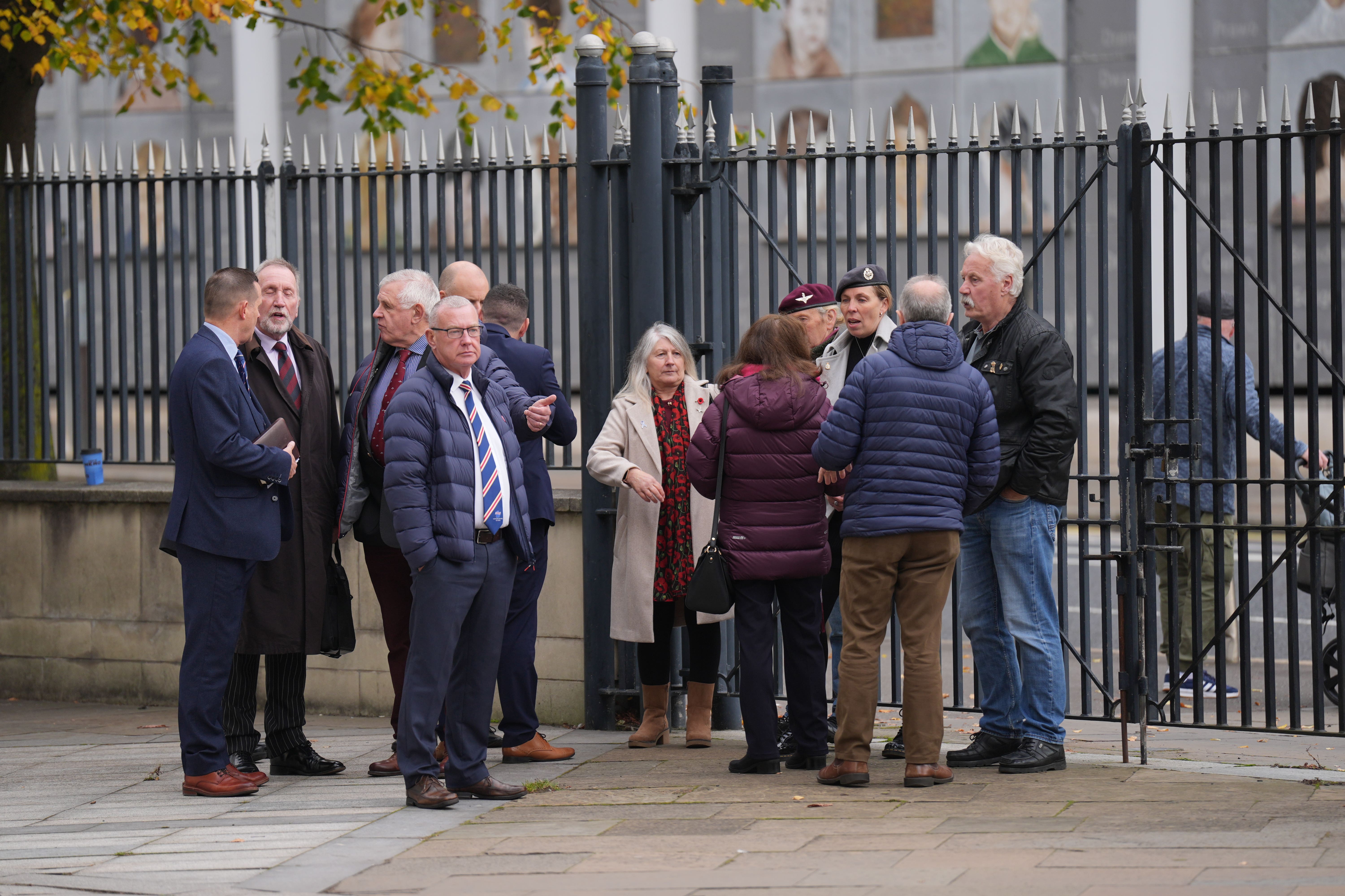 Supporters of Soldier F gather outside Belfast Crown Court (Niall Carson/PA)