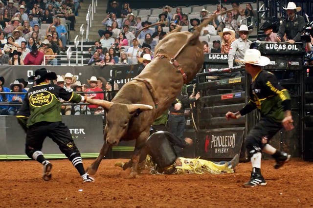 <p>Rodeo riders wearing Border Patrol emblazoned shirts</p>